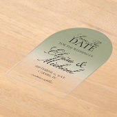 Elegant Script Green Gradient Save The Date アクリル招待状 (レイダウン)