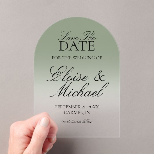 Elegant Script Green Gradient Save The Date アクリル招待状 (インサイチュ (ポータブル))