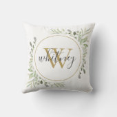 Elegant Script Greenery Monogram Initial クッション (裏面)