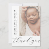 Elegant Script Hazy Baby Photo Chic Newborn サンキューカード (正面)