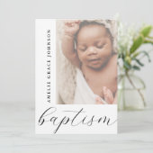 Elegant Script Hazy Baby Photo Religious Baptism 招待状 (スタンド正面)