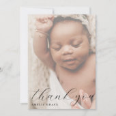 Elegant Script Hazy Baby Photo Simple Baby Shower サンキューカード (正面)