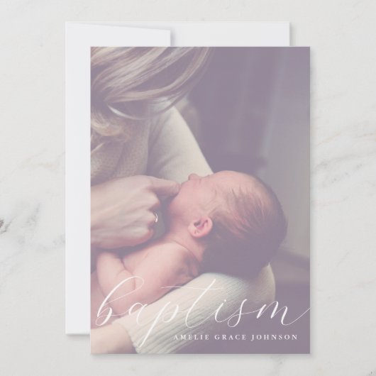 Elegant Script Hazy Photo Simple Baptism 招待状 (正面)