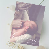 Elegant Script Hazy Photo Simple Baptism 招待状
