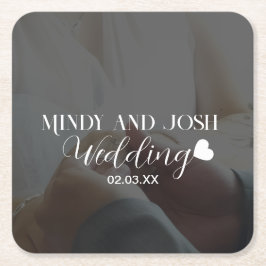 Elegant Script Heart Photo  スクエアペーパーコースター