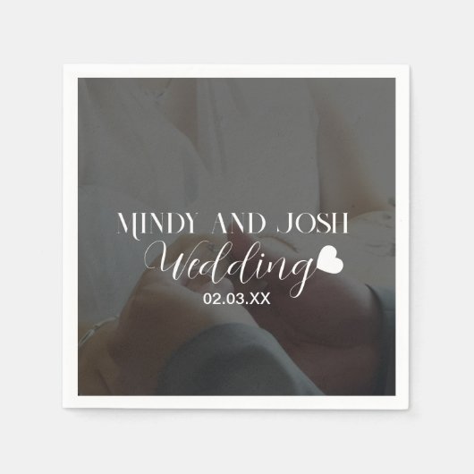 Elegant Script Heart Photo  スタンダードカクテルナプキン (正面)