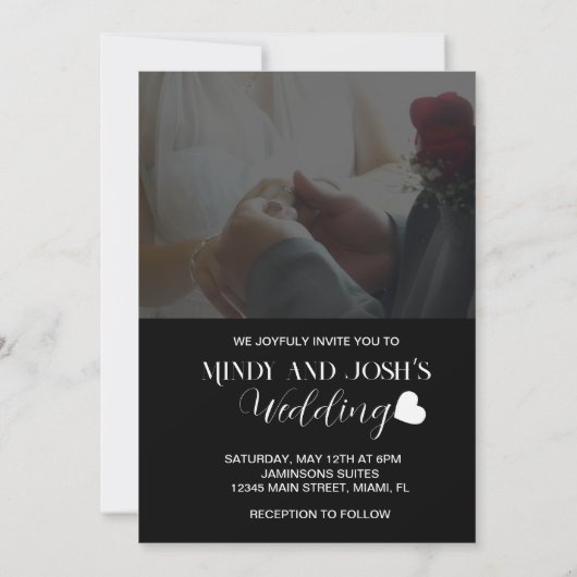 Elegant Script Heart Two Photo  招待状 (裏面)