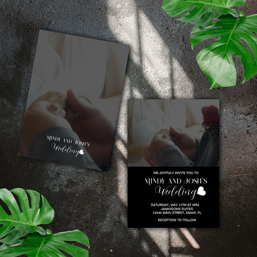 Elegant Script Heart Two Photo 招待状