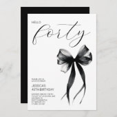 Elegant Script Hello Forty Bow 40th Birthday Party 招待状 (正面/裏面)