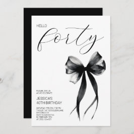 Elegant Script Hello Forty Bow 40th Birthday Party 招待状