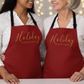 Elegant Script Holiday Cooking Crew Red Gold エプロン
