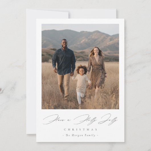 Elegant Script Holly Jolly Christmas Rustic Photo シーズンカード (正面)