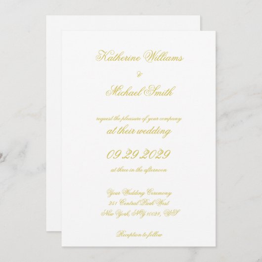 Elegant Script Island Citrus Yellow Wedding 招待状 (正面/裏面)