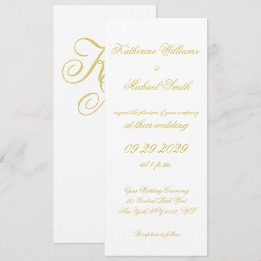 Elegant Script Island Citrus Yellow Wedding Invite 招待状 (正面/裏面)