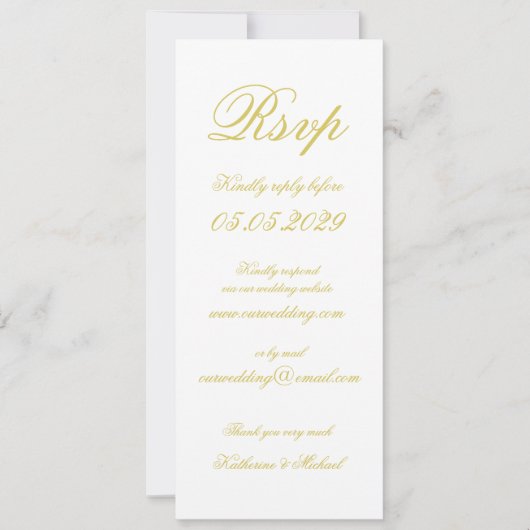 Elegant Script Island Citrus Yellow Wedding RSVP 招待状 (正面)