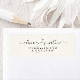 Elegant script ivory cream wedding return address ラベル