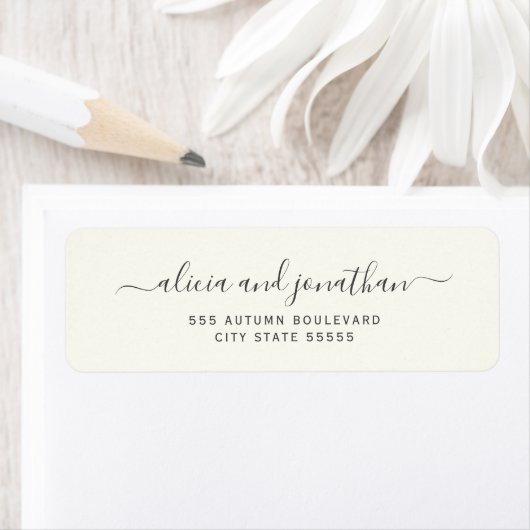 Elegant script ivory cream wedding return address ラベル (インサイチュ)