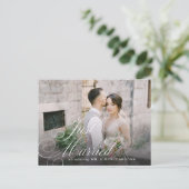 Elegant Script Just Married Elopement Photo 案内ポストカード (スタンド正面)