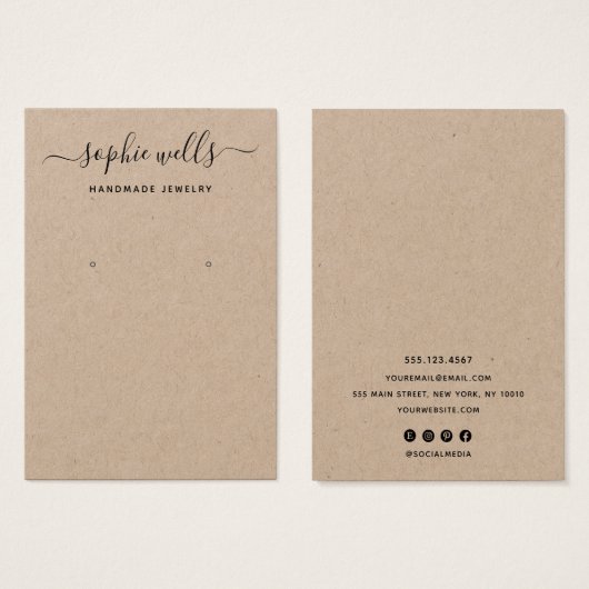 Elegant Script Kraft  Earring Display Holder (正面&裏面)