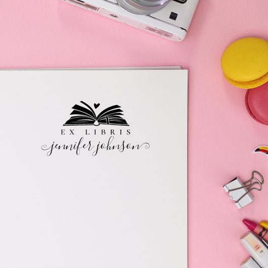 Elegant Script Library Book Ex Libris ラバースタンプ