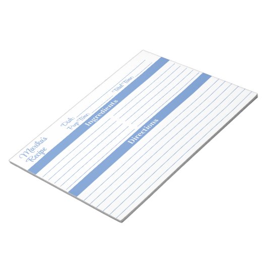 Elegant Script Light Blue 8.5x11 Recipes ノートパッド (アングル)