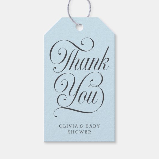 Elegant Script Light Blue  Boy Baby Shower Favor ギフトタグ (正面)