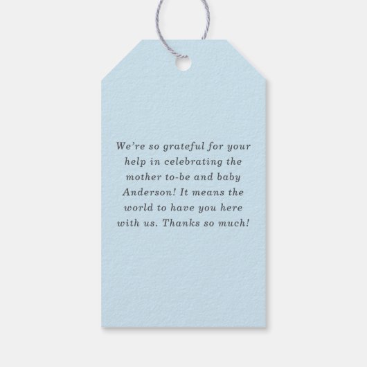Elegant Script Light Blue  Boy Baby Shower Favor ギフトタグ (裏面)