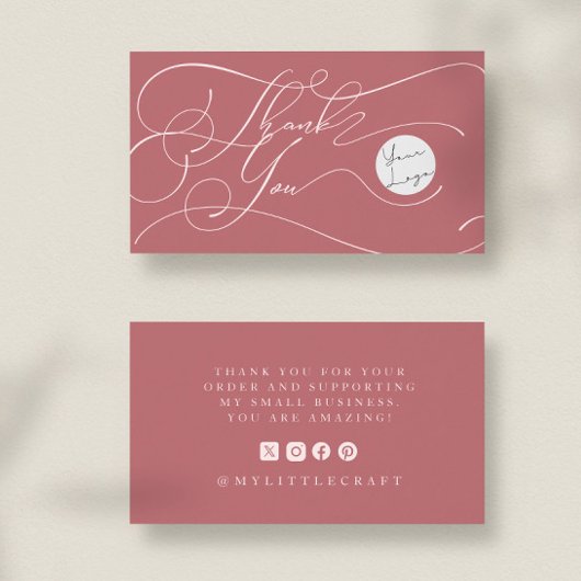 Elegant Script Logo Thank You Small Branding Pink 名刺