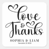 Elegant Script Love and Thanks Wedding スクエアシール (正面)