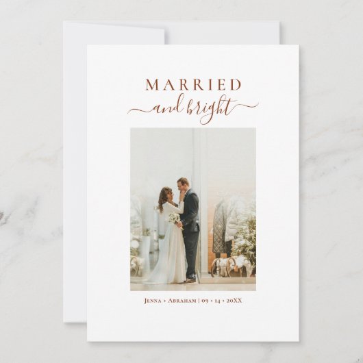 Elegant Script Married and Bright Photo and Heart シーズンカード (正面)