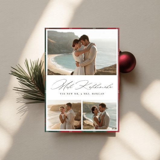 Elegant Script Mele Kalikimaka Newlywed 3 Ph シーズンカード