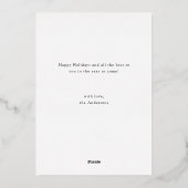 Elegant Script Merry Christmas Family 3 Photo 箔シーズンカード (裏面)