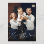 Elegant Script Merry Christmas Family Photo シーズンカード (正面)