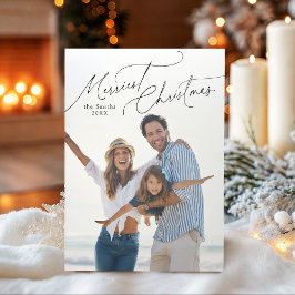 Elegant Script Merry Christmas Family Photo シーズンカード