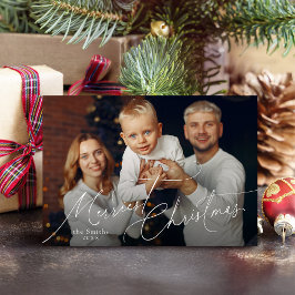 Elegant Script Merry Christmas Family Photo シーズンカード