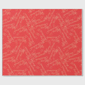 Elegant Script Merry Christmas Pattern/ Red & Gold ラッピングペーパー (フラット)
