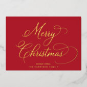 Elegant Script Merry Christmas Red 箔シーズンカード (正面)