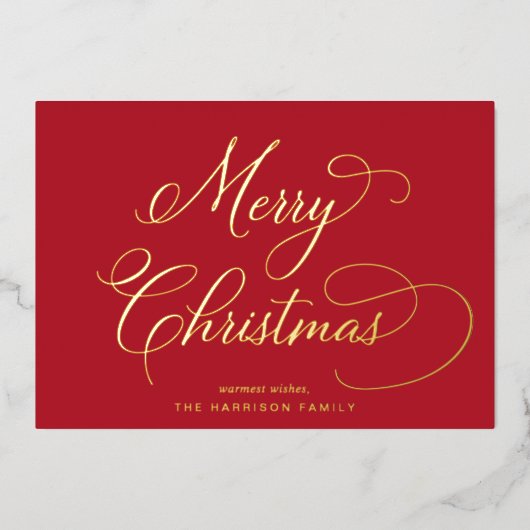 Elegant Script Merry Christmas Red 箔シーズンカード (正面)