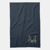 Elegant Script Metallic Navy Blue Gold Monogram キッチンタオル (縦)