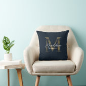 Elegant Script Metallic Navy Blue Gold Monogram クッション (椅子)