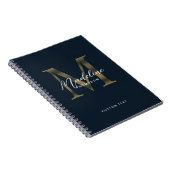 Elegant Script Metallic Navy Blue Gold Monogram ノートブック (右側)