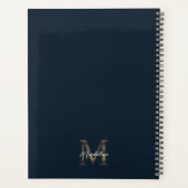 Elegant Script Metallic Navy Blue Gold Monogram プランナー手帳 (裏面)