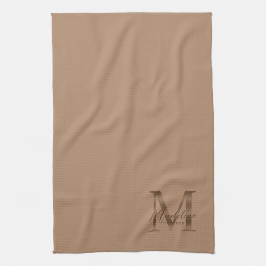 Elegant Script Metallic Taupe Gold Monogram キッチンタオル (縦)