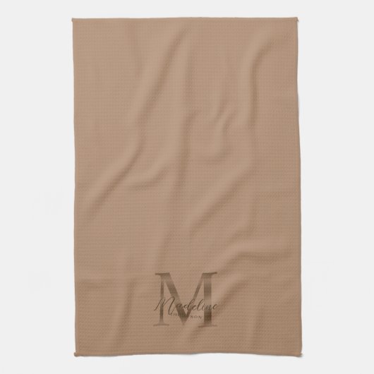 Elegant Script Metallic Taupe Gold Monogram キッチンタオル (縦)