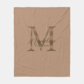 Elegant Script Metallic Taupe Gold Monogram フリースブランケット (正面)