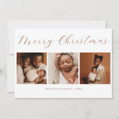 Elegant Script Minimal 3 Photo Merry Christmas シーズンカード (正面)