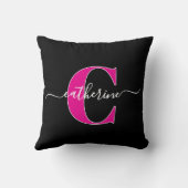 Elegant Script Minimalist Black Pink Monogram Name クッション (裏面)