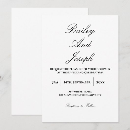 Elegant Script Minimalist Wedding Invitation 招待状 (正面/裏面)
