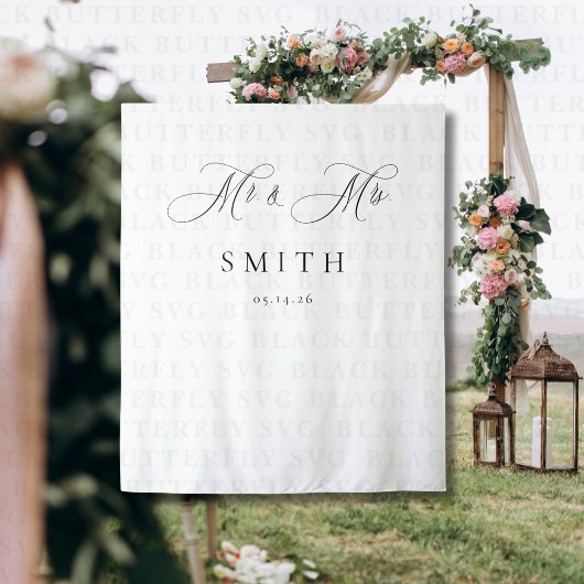 Elegant Script Minimalist Wedding Photo Backdrop  タペストリー