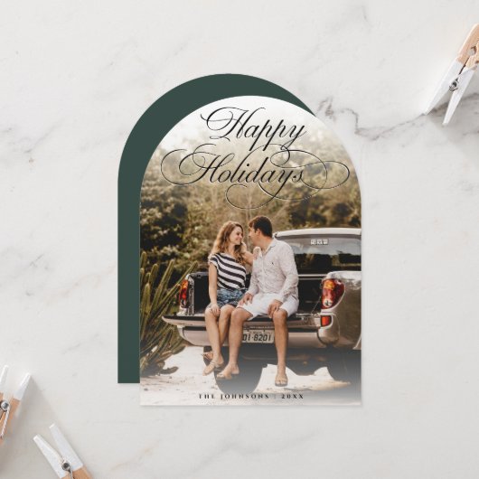Elegant Script Modern Arch 1 Photo Christmas Card 招待状 (正面/裏面インサイチュ)